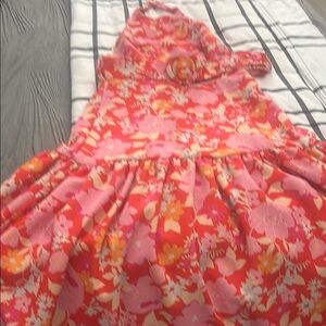 Floral Strapless Dress - Pink and Orange